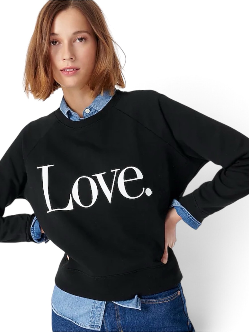 J.Crew Black "Love." Graphic Cotton Crewneck Sweatshirt Pullover XS (Fits XXS/XS